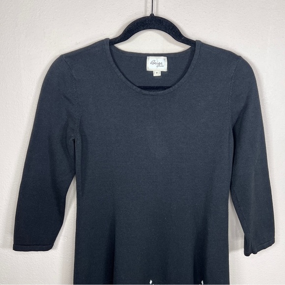 MEDIUM ECI BRAND SWEATER DRESS BLACK WHITE KNIT PULLOVER STRETCH 3/4 SLEEVE - Picture 3 of 8